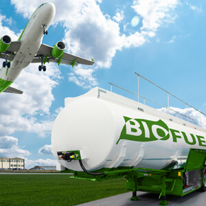 Biofuel tank with airplane flying over